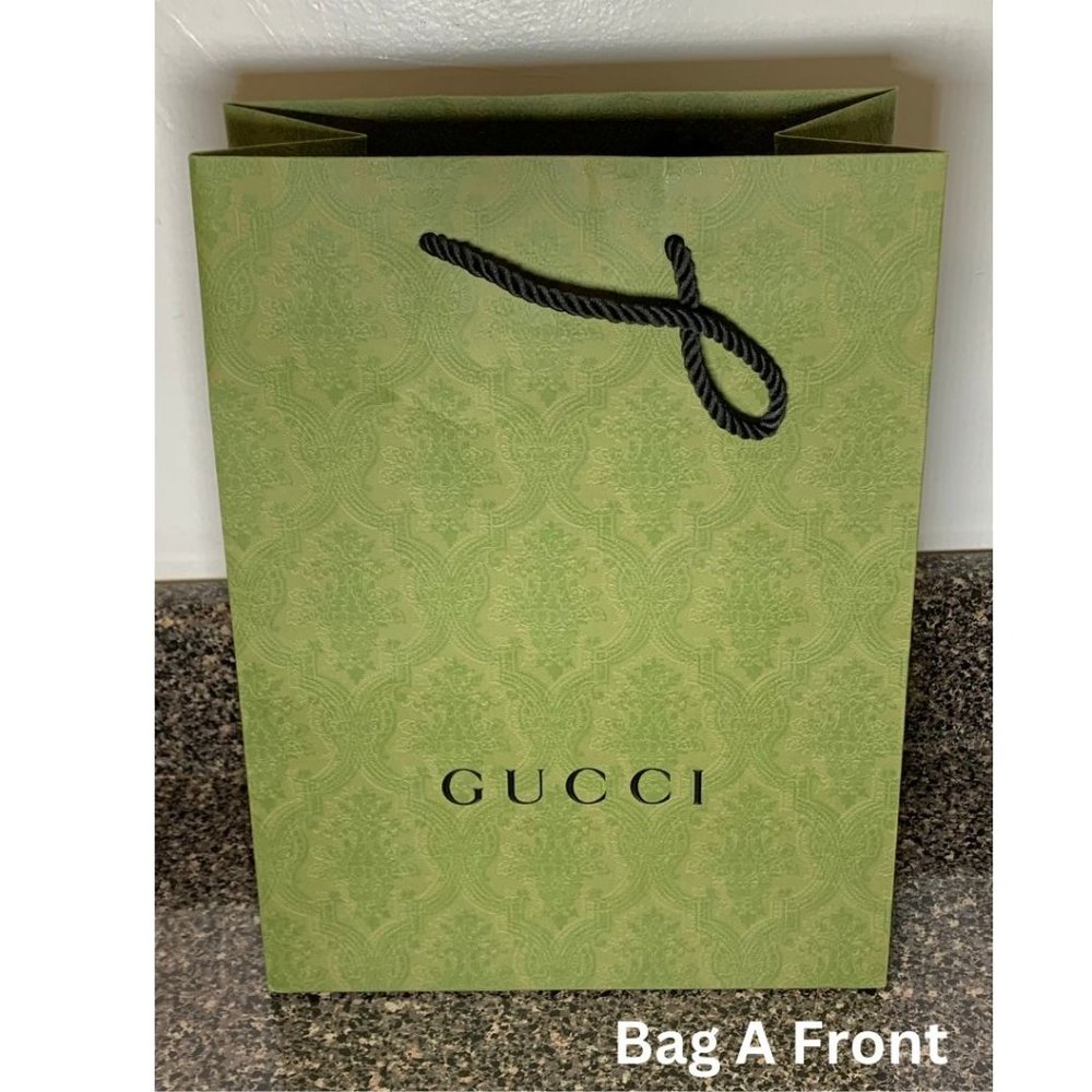 Gucci Limited Edition Designer Shopping Bags | 2 Bags | Green Brocade Design